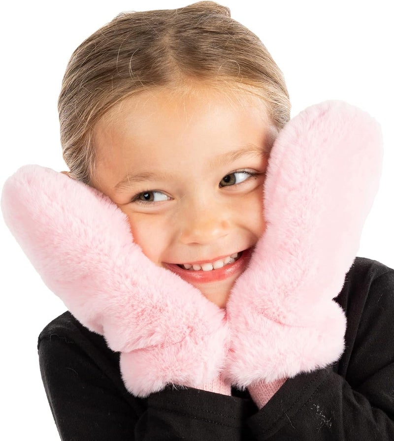 Funky Junque Kids Convertible Faux Fur Mittens – Girls Mittens Ages 3–9, Warm Sherpa Winter Fuzzy Mitten with Finger Flap - Image 1
